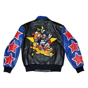 Vintage Disney Mickey Mouse & Friends Leather Bomber Jacket